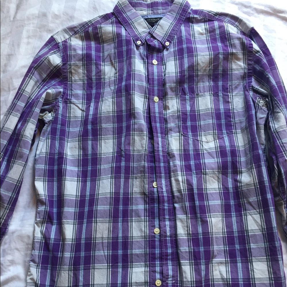 Men's Banana Republic Purple Paid Dress Shirt Sz L